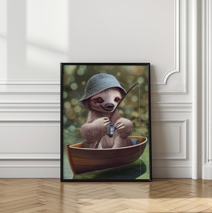 SLOTH GO FISHING Framed Art Modern Wall Decor