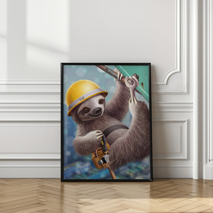 SLOTH CONSTRUCTION WORKER Framed Art Modern Wall Decor