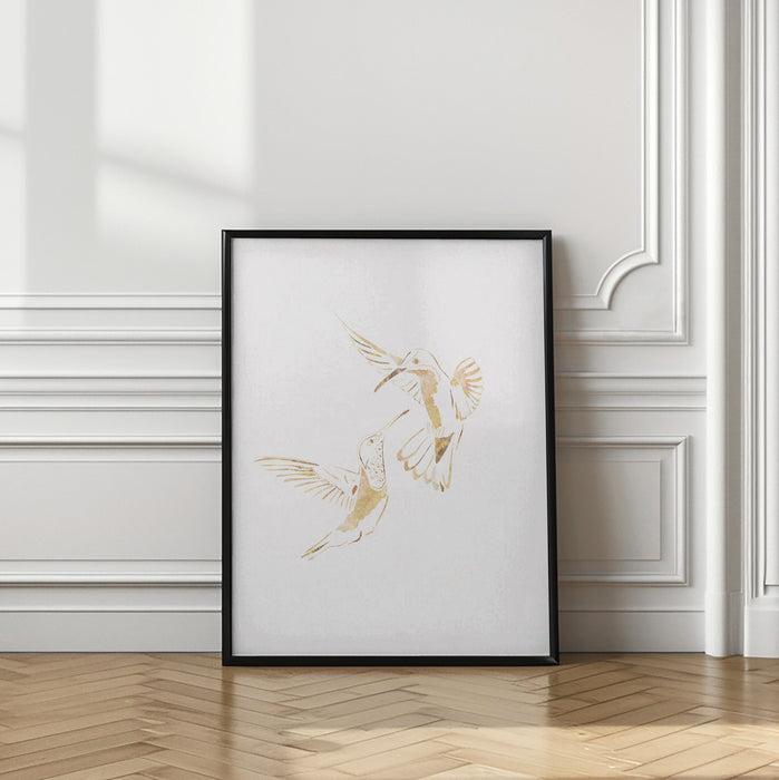Gold Hummingbird Line art Silhouettes 4 Framed Art Modern Wall Decor