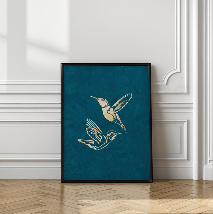Gold Hummingbird Line art Silhouettes 1 Framed Art Modern Wall Decor