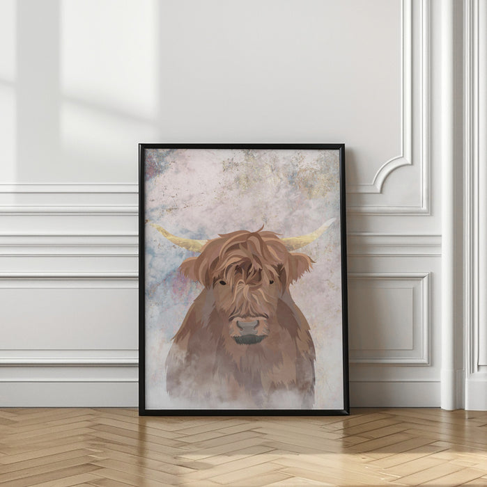 Highlands Cow Gold and Marble Framed Art Modern Wall Decor