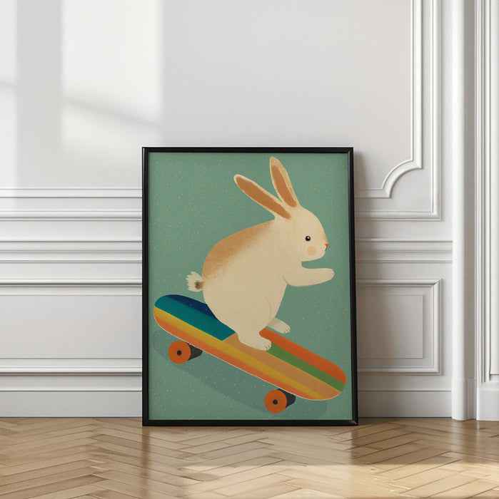 Bunny On Skateboard Framed Art Modern Wall Decor