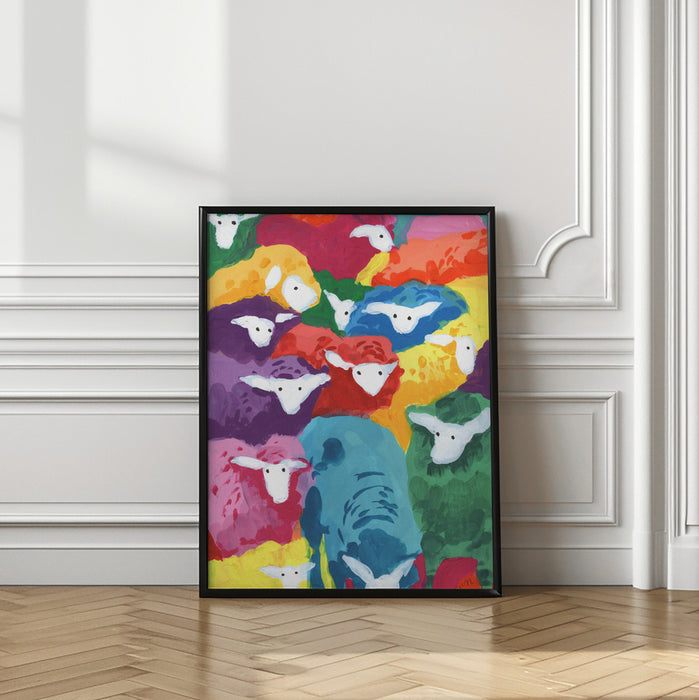 Colorful Sheep Cocktail Framed Art Modern Wall Decor