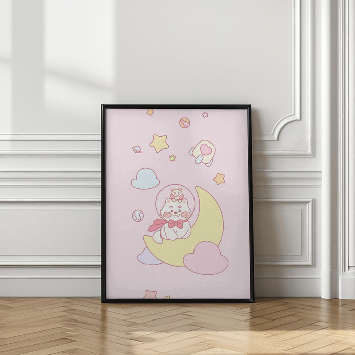 Dog and Hamster in space Framed Art Wall Decor