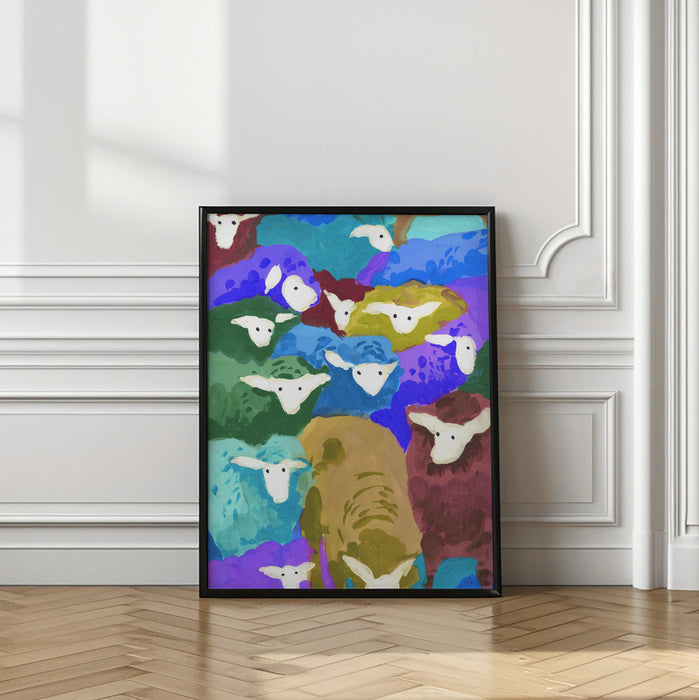 Colorful Sheep Cocktail seaside Framed Art Modern Wall Decor