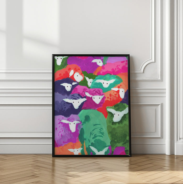 Colorful Sheep Cocktail Tropical Framed Art Modern Wall Decor