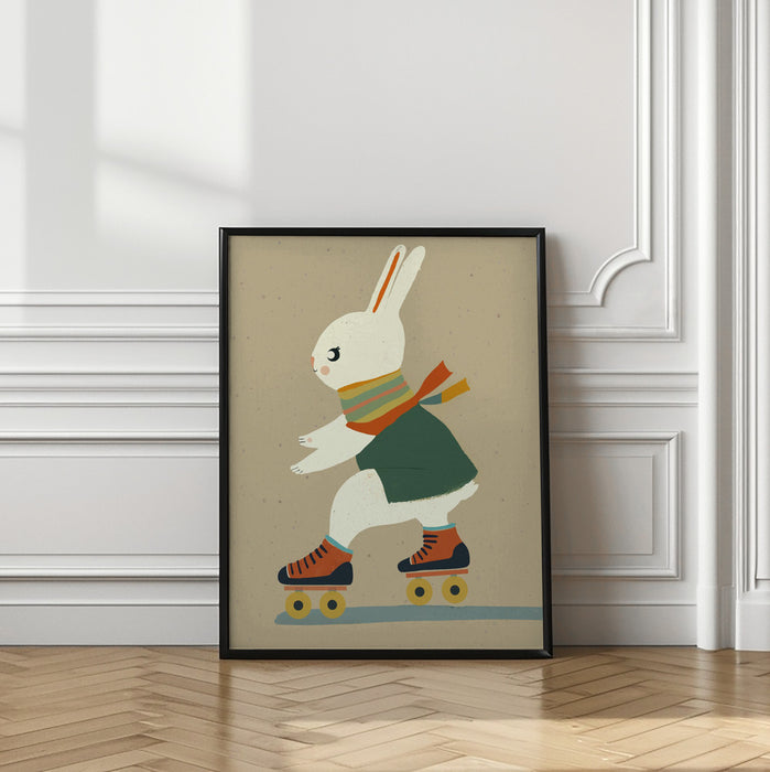 Inline Skating Bunny Framed Art Modern Wall Decor