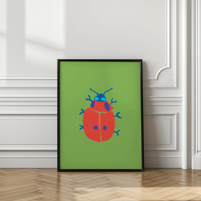 Bold Ladybug On The Grass Framed Art Modern Wall Decor