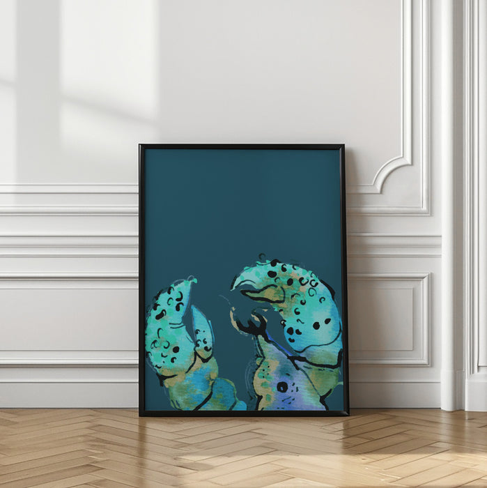 Azure Lobster On Dark Blue Framed Art Modern Wall Decor