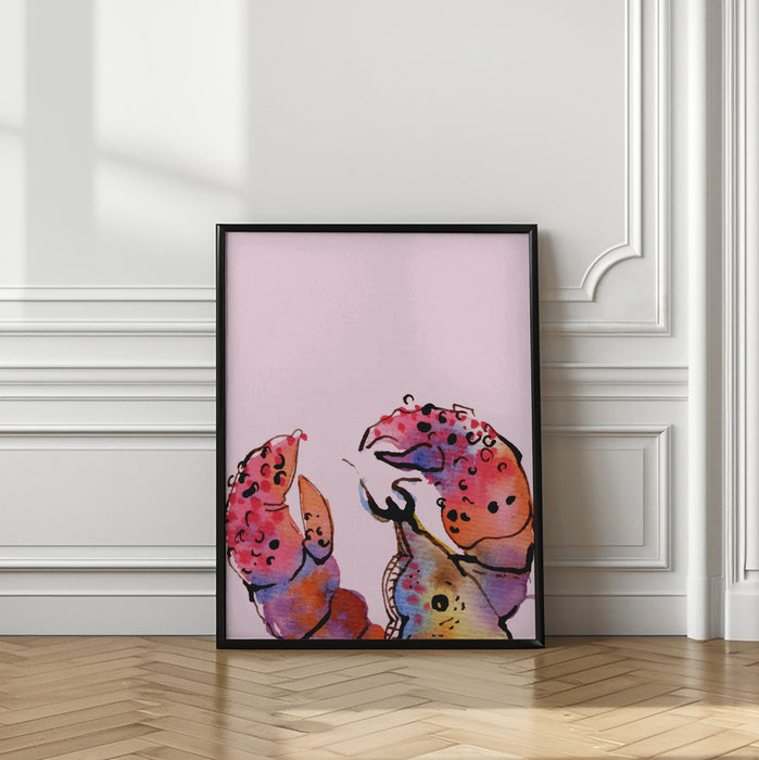 Lobster On Pink Framed Art Wall Decor