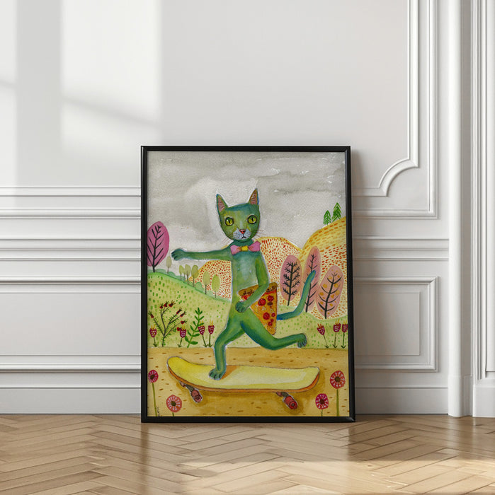 Pizza Cat Framed Art Modern Wall Decor