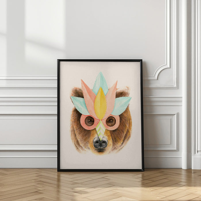 Bear Paper Mask Framed Art Modern Wall Decor