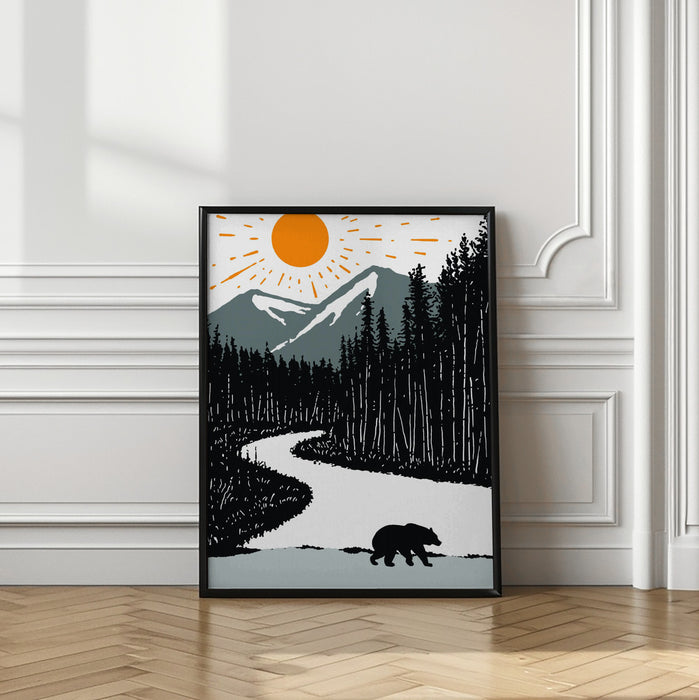 Bear By the River Framed Art Modern Wall Decor