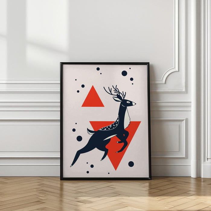 Abstract Deer Red Framed Art Wall Decor