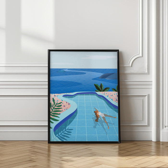 Girl in Pool Framed Art Modern Wall Decor