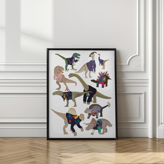 Dinosaurs In 80s Jumpers Framed Art Modern Wall Decor