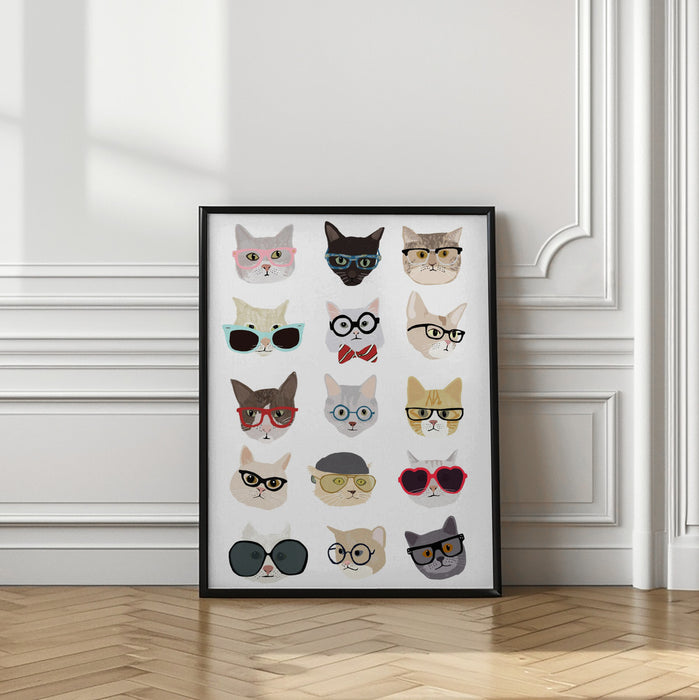 Cats With Glasses Framed Art Modern Wall Decor