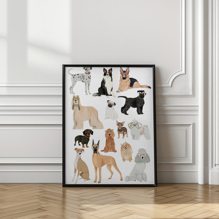 Dogs in glasses Print Framed Art Modern Wall Decor