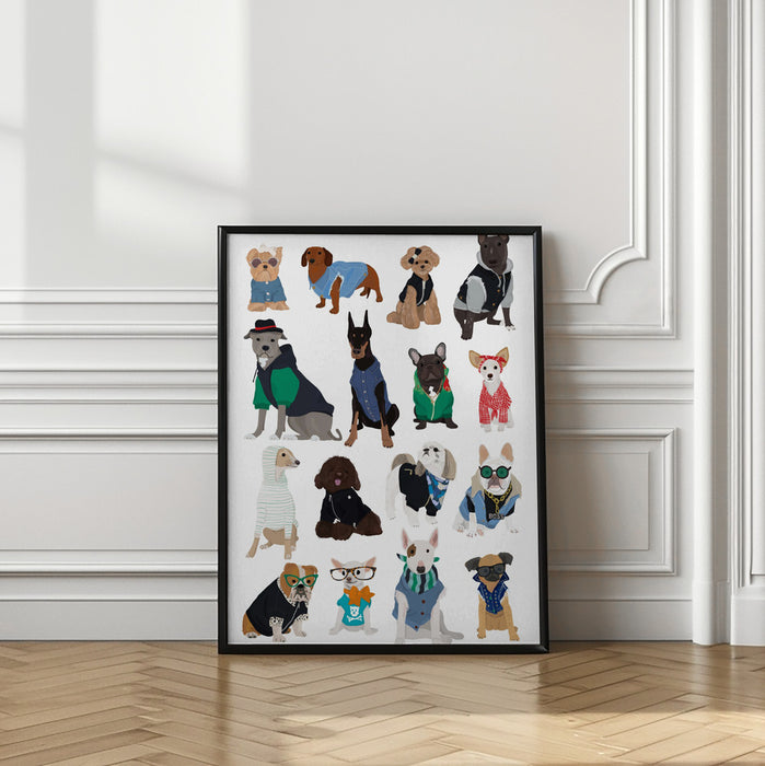 Cool Dog Print Framed Art Modern Wall Decor