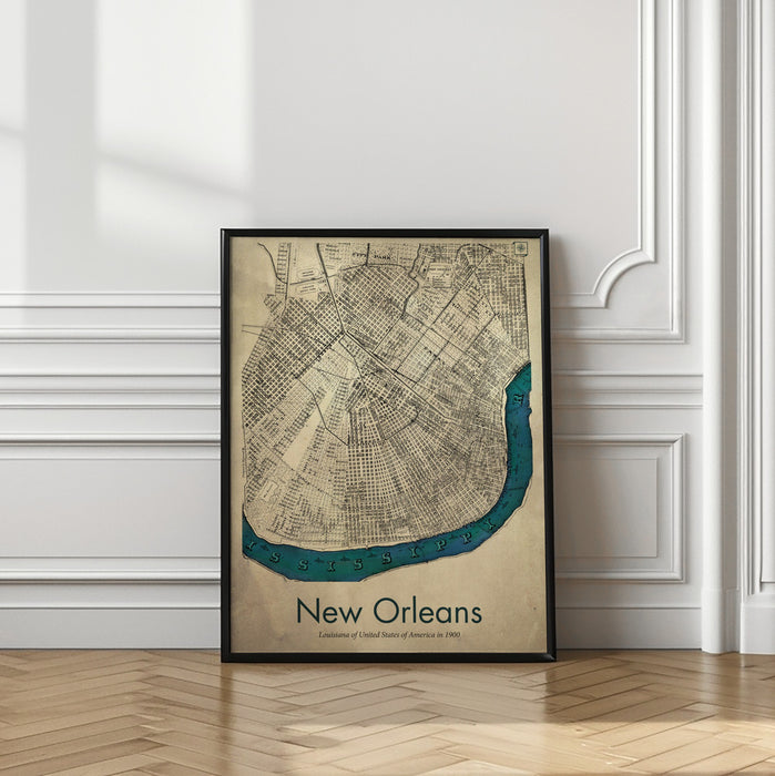 New Orleans map Framed Art Modern Wall Decor