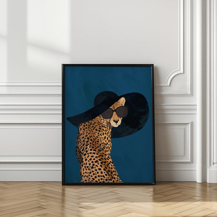 Fashionable Cheetah wearing a sunhat Framed Art Wall Decor