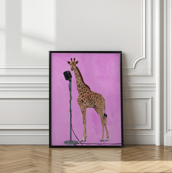 Giraffe Microphone Pink 01 Framed Art Wall Decor