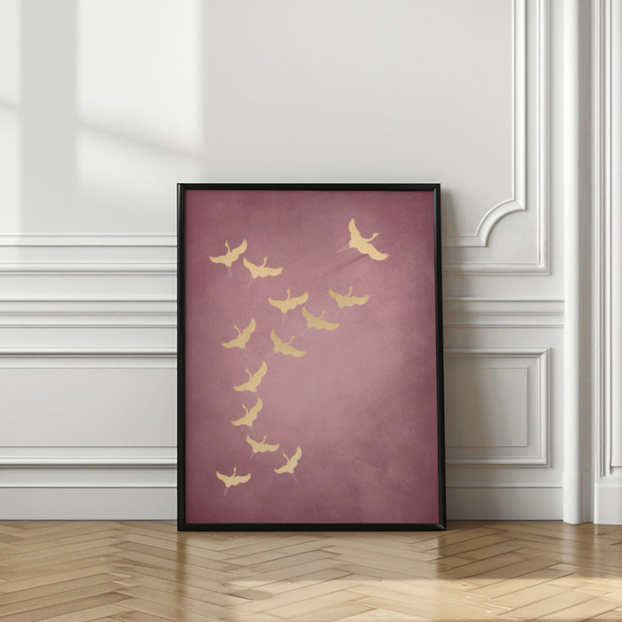 Pink Flying Cranes Framed Art Wall Decor