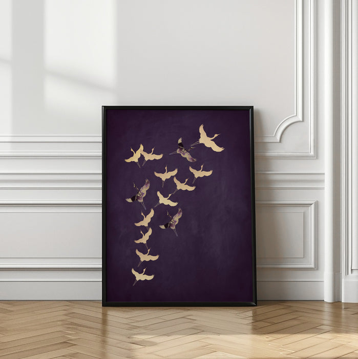 Purple Flying Cranes Framed Art Wall Decor