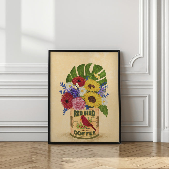 Flowers In a Vintage Coffee Can Framed Art Modern Wall Decor