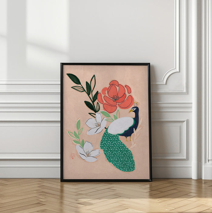 Peacock and Florals Erum Khalili Framed Art Modern Wall Decor