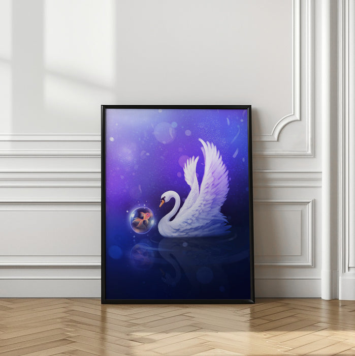 Dark Purle Swan Framed Art Wall Decor