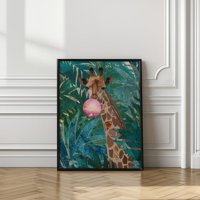 Bubblegum giraffe in the jungle Framed Art Modern Wall Decor