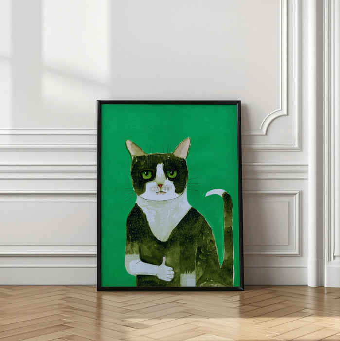 Tuxedo Cat Thumbs Up Framed Art Modern Wall Decor