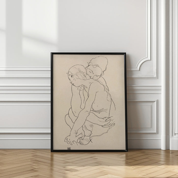 Woman and Girl Embracing 1918 Framed Art Modern Wall Decor