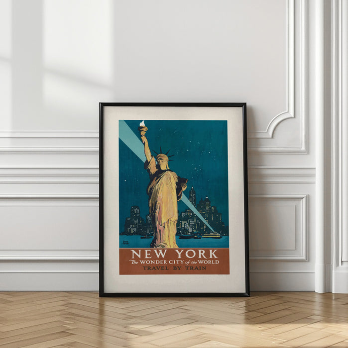 New York, the Wonder City of the World Travel By Train (1927) Poster By Adolph Treidler Framed Art Modern Wall Decor