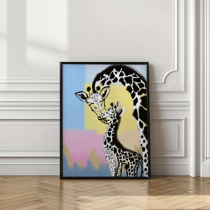 Mama giraffe and baby Framed Art Wall Decor