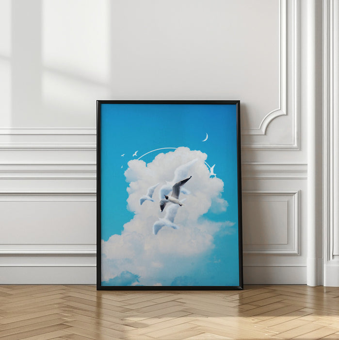 Fly Free Birds Cloud Framed Art Modern Wall Decor