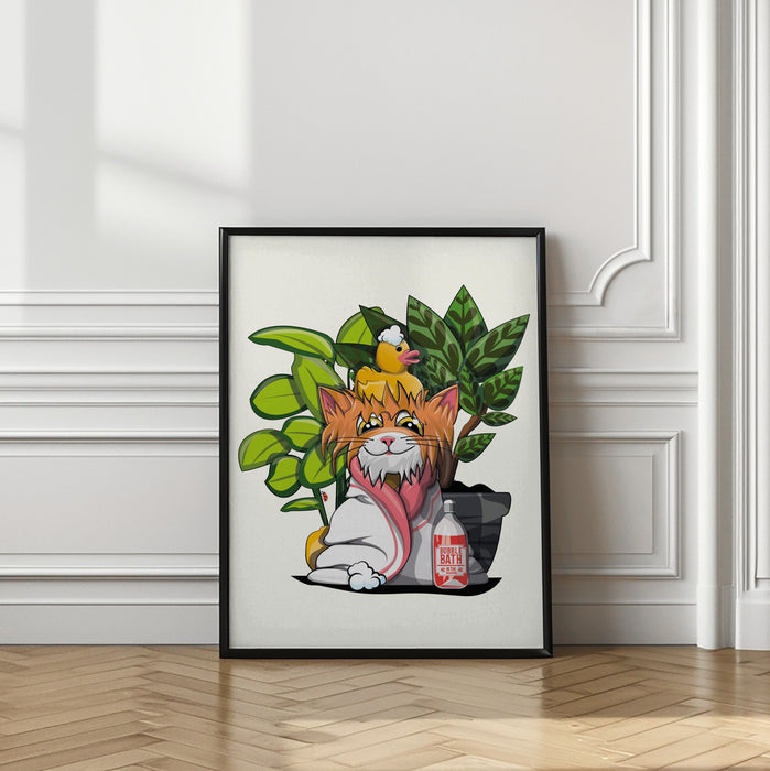 Kitten Cat In Bath Towel Framed Art Wall Decor