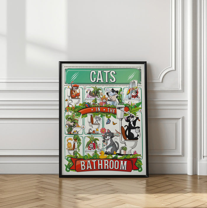 Cats In the Bathroom Framed Art Modern Wall Decor