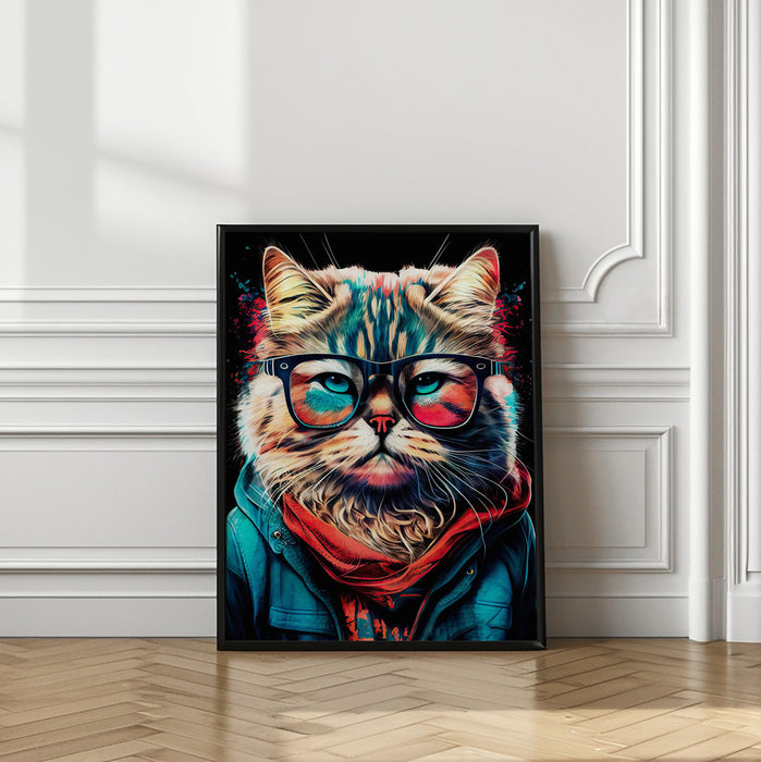 Hipster cat animal art Framed Art Wall Decor