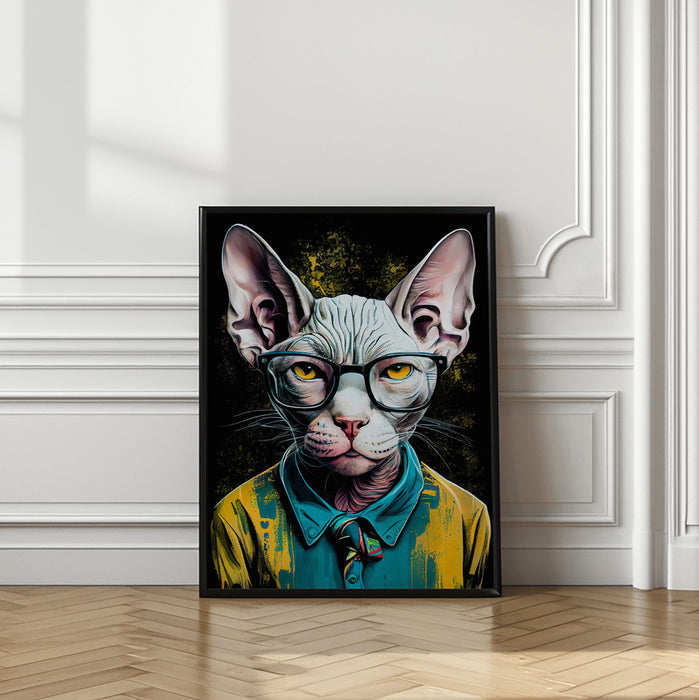 Hipster cat animal art Framed Art Wall Decor