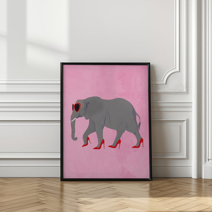 Elephant in heels and heart glasses Framed Art Wall Decor