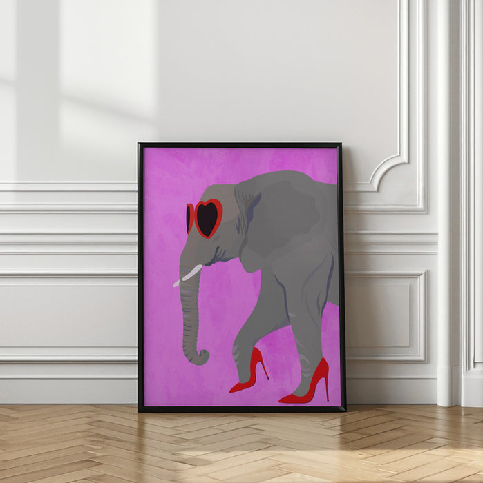 Flamingo profile in heels and heart glasses Framed Art Wall Decor