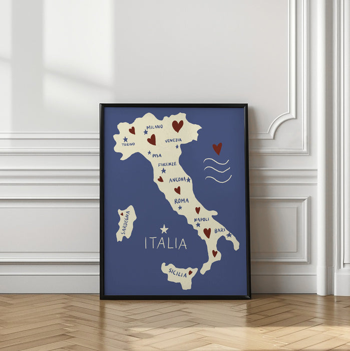 Italiy Map Framed Art Modern Wall Decor