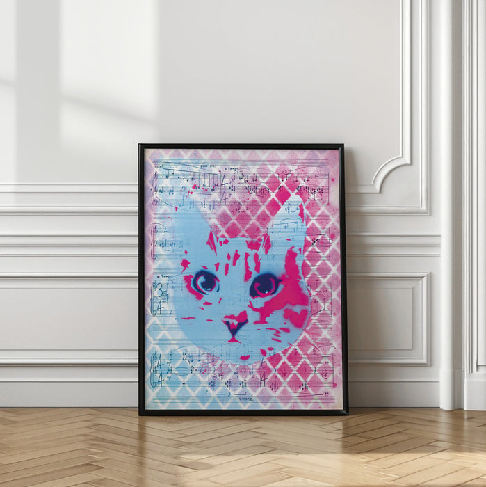 Musical Cat Framed Art Modern Wall Decor