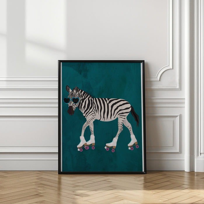 Zebra rollerskating Framed Art Wall Decor