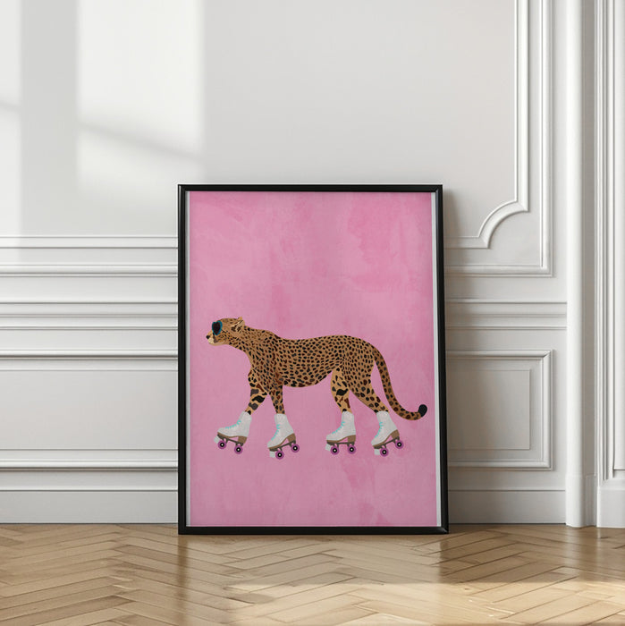 Cheetah rollerskating Framed Art Wall Decor