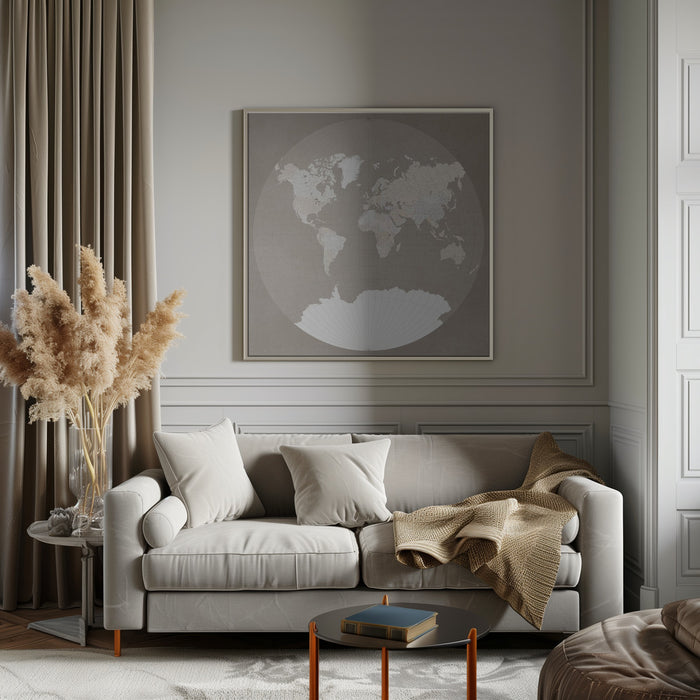 The world map in a circle, muted brown Square Canvas Art Print