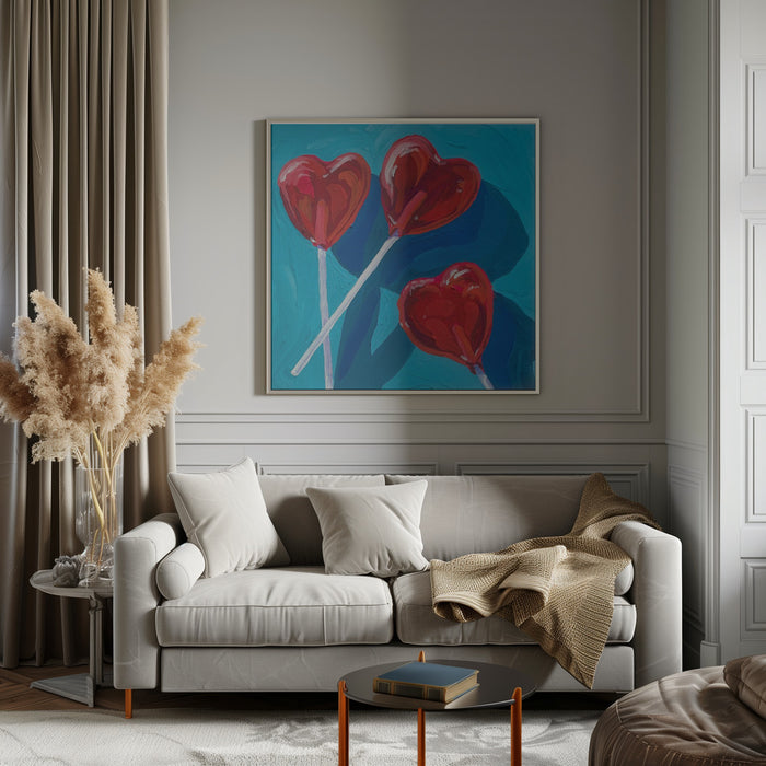 Heart Lollipops Square Canvas Art Print