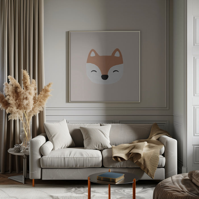 Blush Fox Square Canvas Art